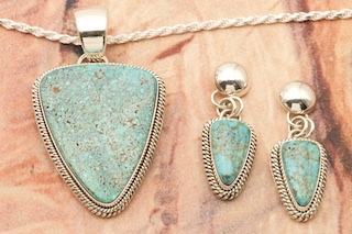 Artie Yellowhorse Genuine Kingman Web Turquoise  Pendant and Earring Set